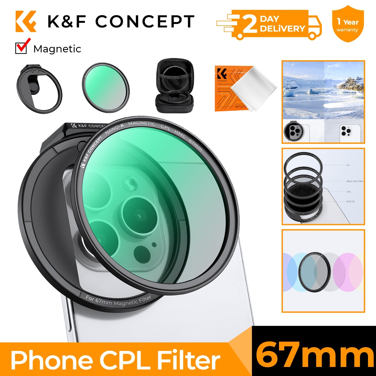 K&F Concept Clip On VND / CPL Phone Lens Filter Kit for iPhone 15 Pro Max 14 13