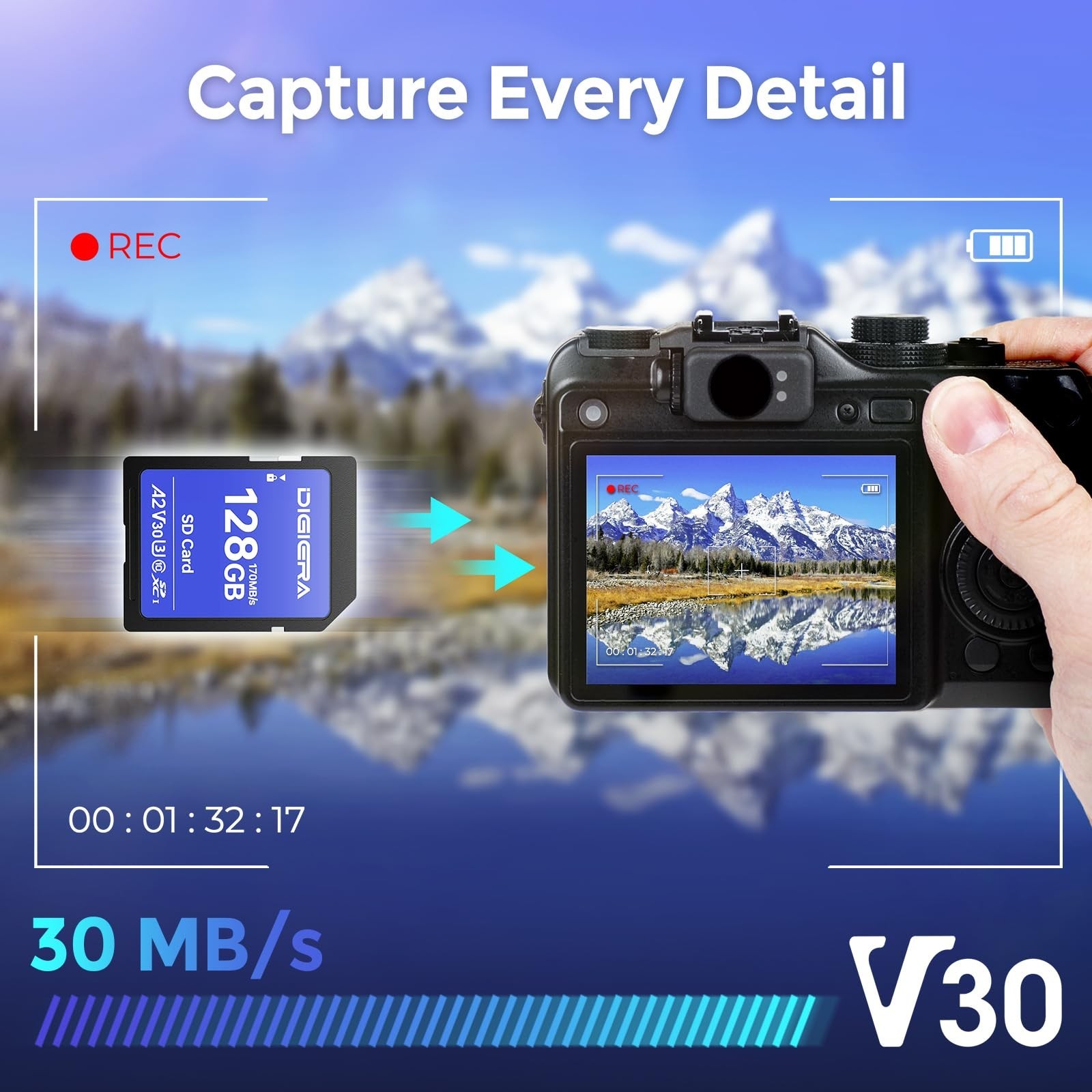 128GB SDXC UHS-I Memory Card – 170MB/s, C10, U3, V30, 4K UHD for Cameras & More