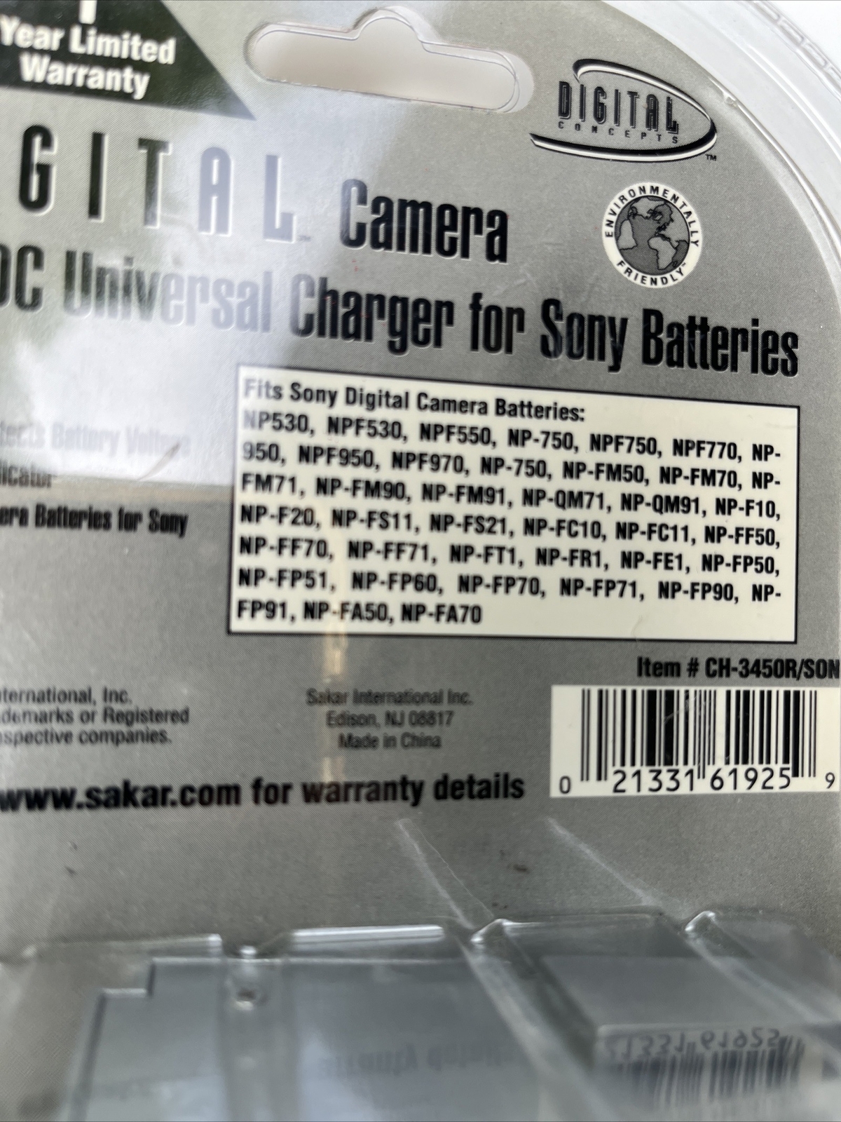 NOS Digital Concepts AC/DC Universal Charger for Sony Batteries (CH-3450/SON)