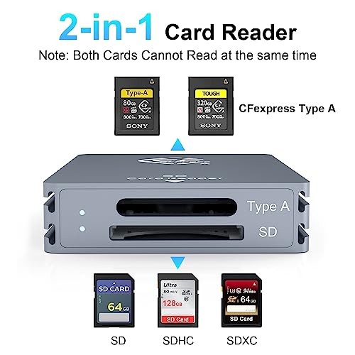 CFexpress Type A and SD Dual-Slot Memory Card Reader, 10Gbps USB 3.2 Gen 2 Grey