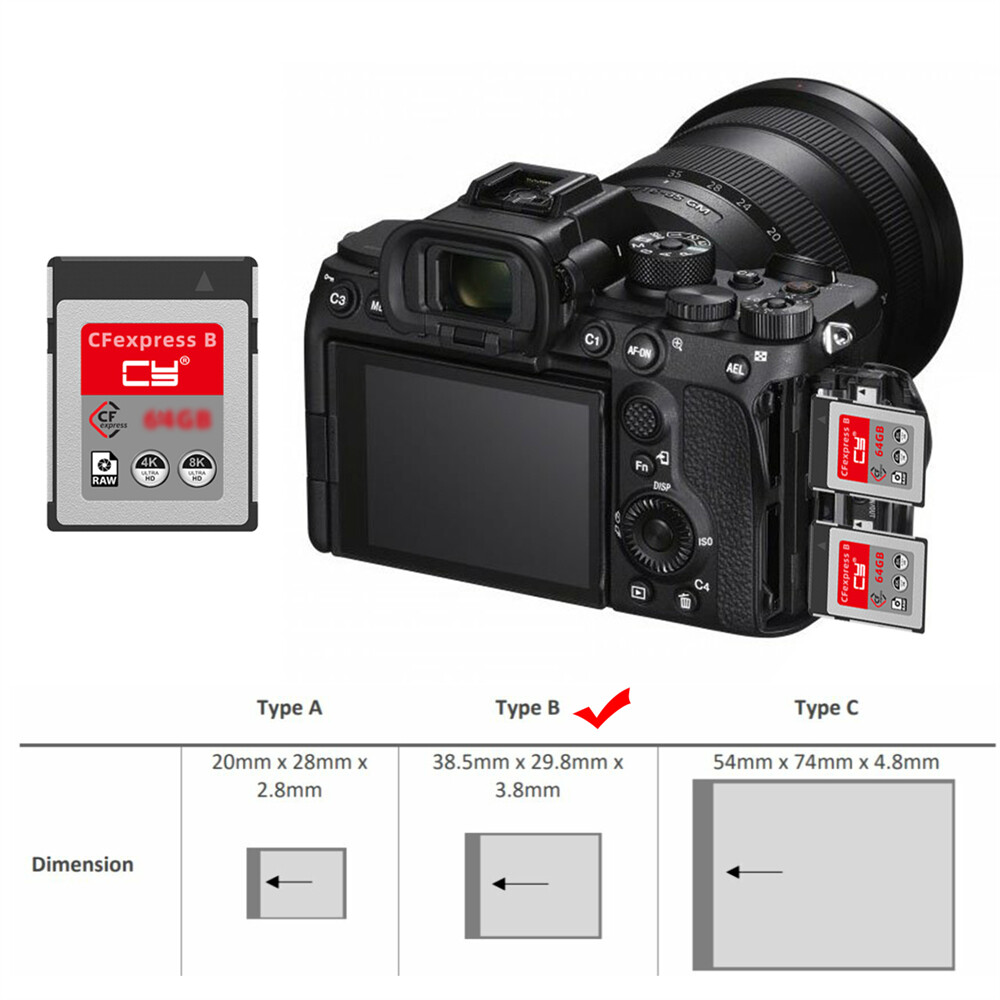Cablecy CFexpress Type-B 64GB 128GB 256GB Memory Card CFE CFB Adapter Camera 8K