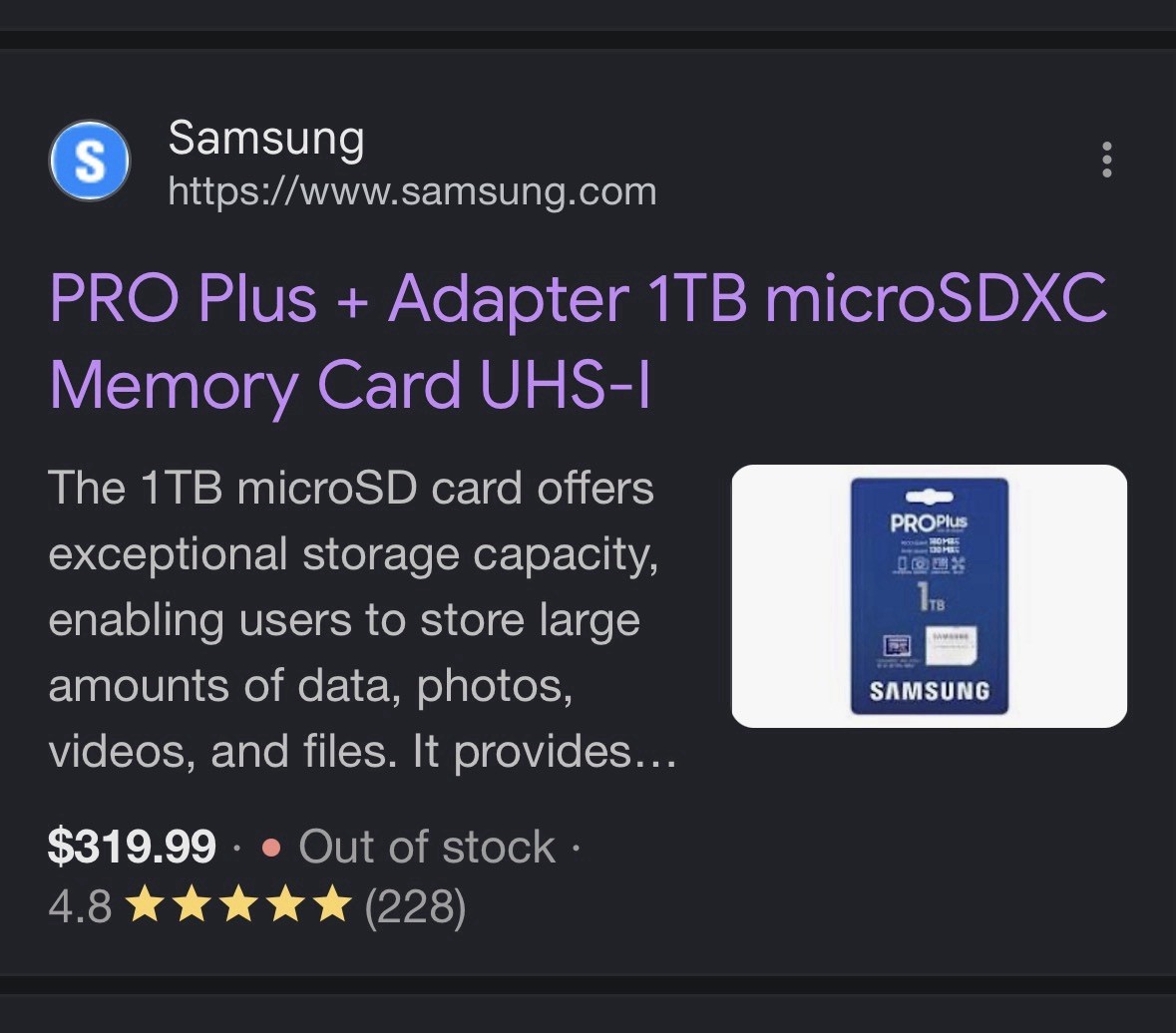 Samsung Pro Plus + Adapter 1TB MicroSDXC Memory Card UHS-I