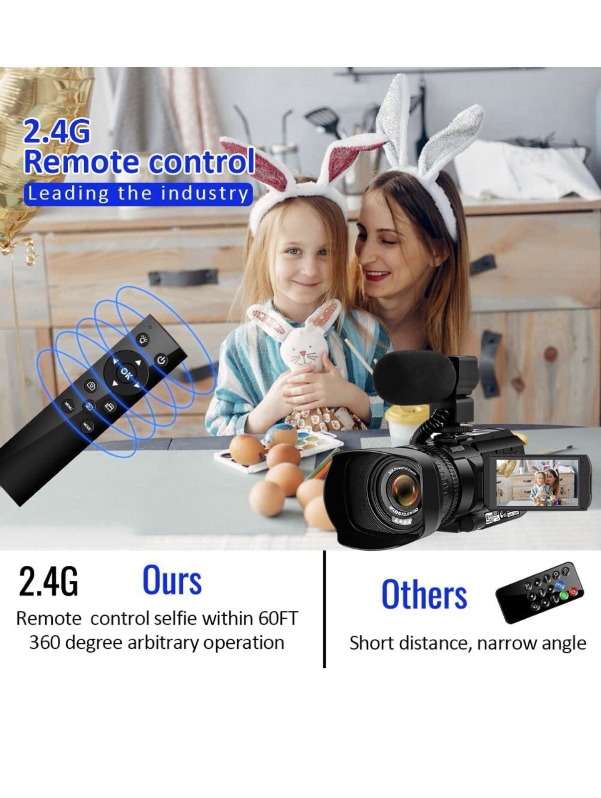Camcorder 4K Video Camera 48MP 60FPS,HD Auto Focus Vlogging 3.0″ Touch Screen 1