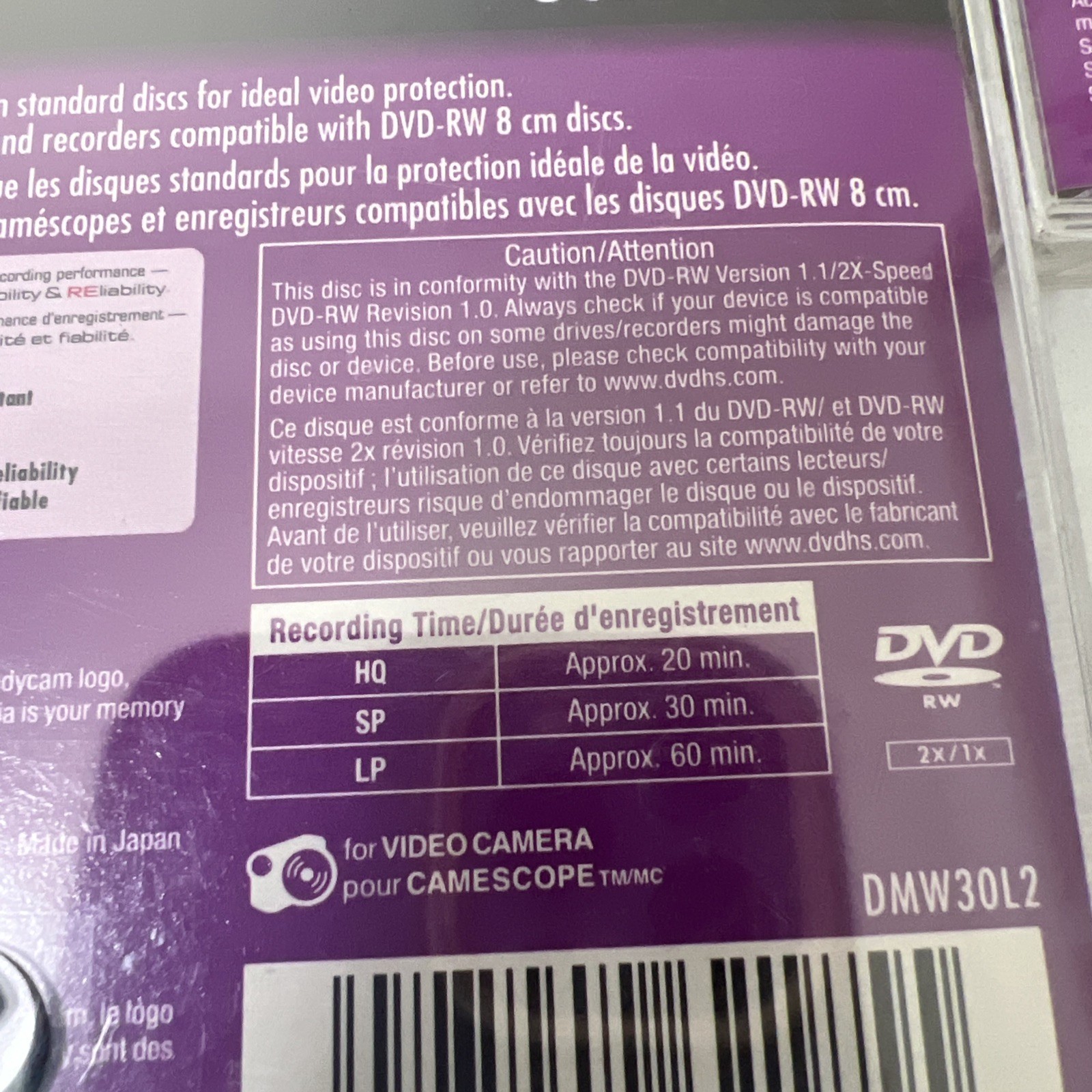 3 Sony Handycam DVD-RW 30min 1.4GB Single Sided Disc New Re-recordable Read Desc