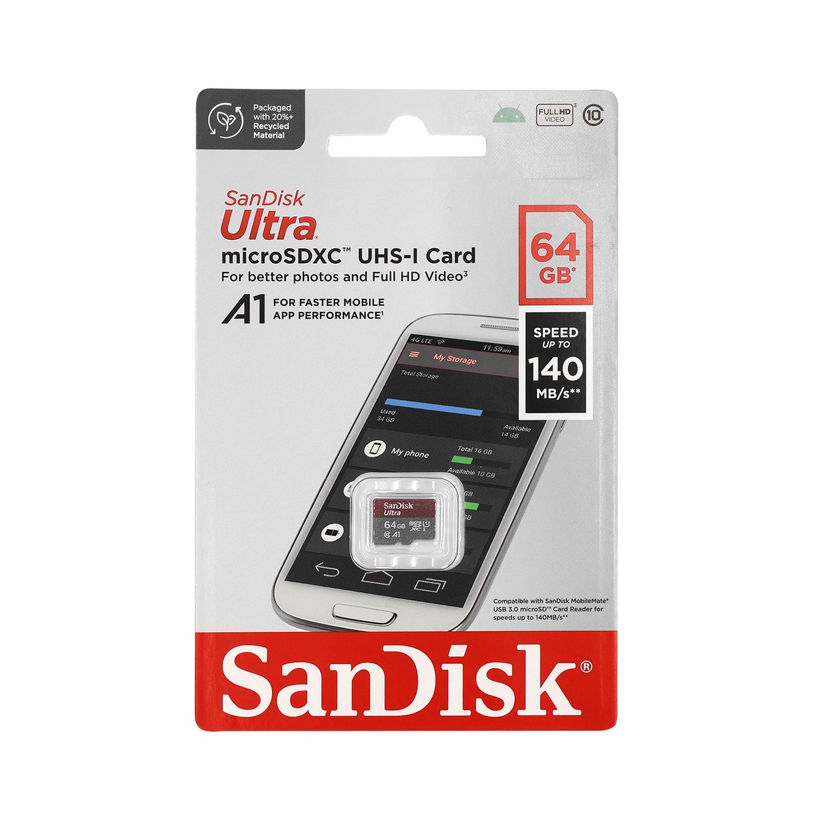 5x Sandisk Ultra microSD 64 GB 140MB/s Memory Card + Card Wallet