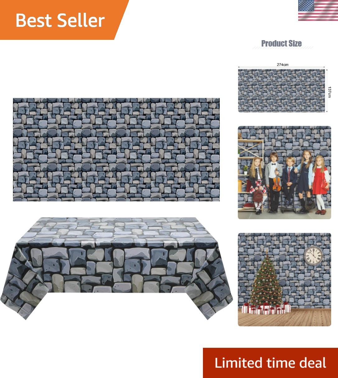 Trendy 2-Pack 54x108in Medieval Brick Stone Wall Scene Setter Wallpaper