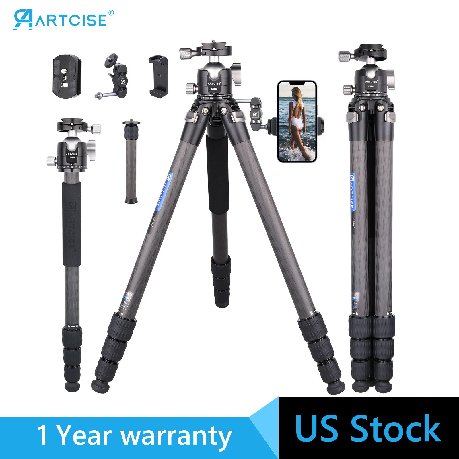 ARTCISE CS60C 67.7” Carbon Fiber Camera Tripod + 40mm Ball Head US Stock