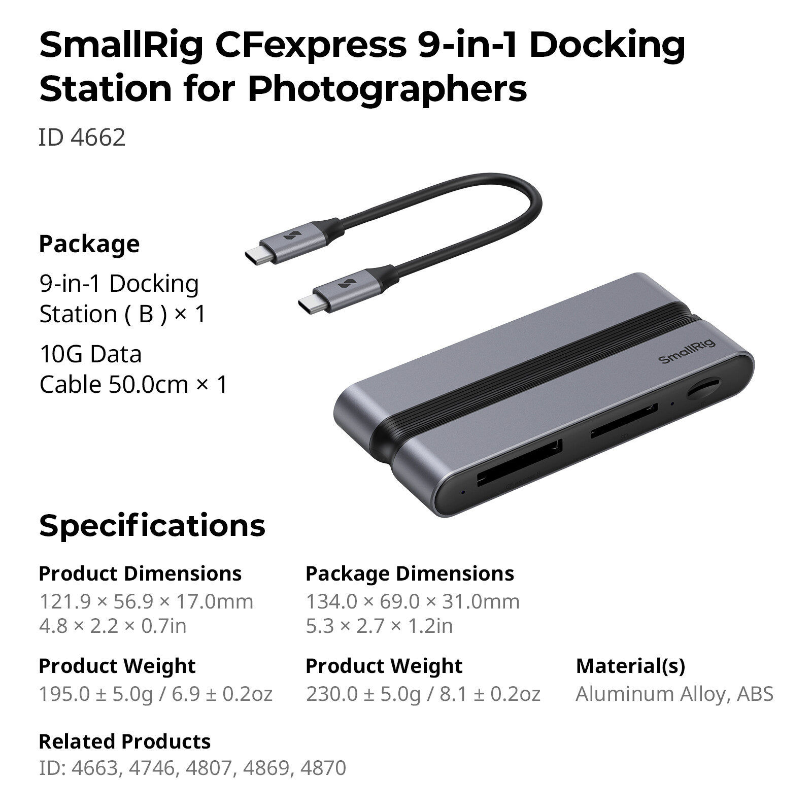 SmallRig 9 in 1 CFexpress Type B Card Reader Docking Station w/ USB3.2 (Gen 2)