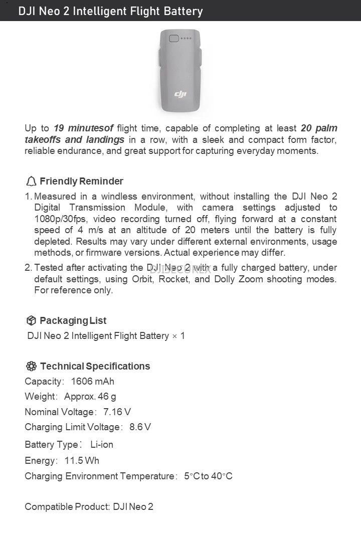 DJI Neo 2 Intelligent Flight Battery in 2PCS (1606mAh 7.16V) + Charging Hub