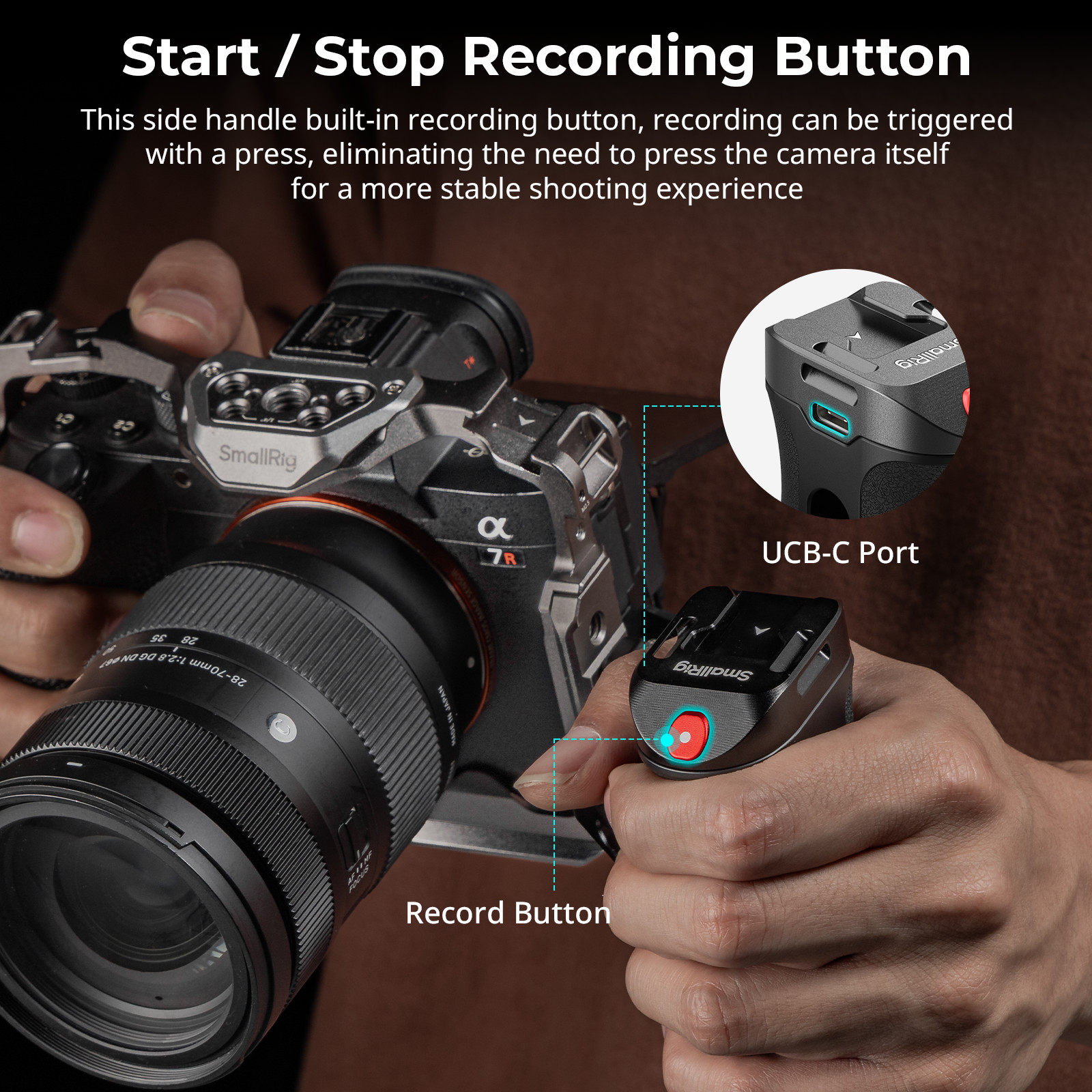 SmallRig Threaded Side Handle&Record Start/Stop Remote Trigger 3 Control Cable