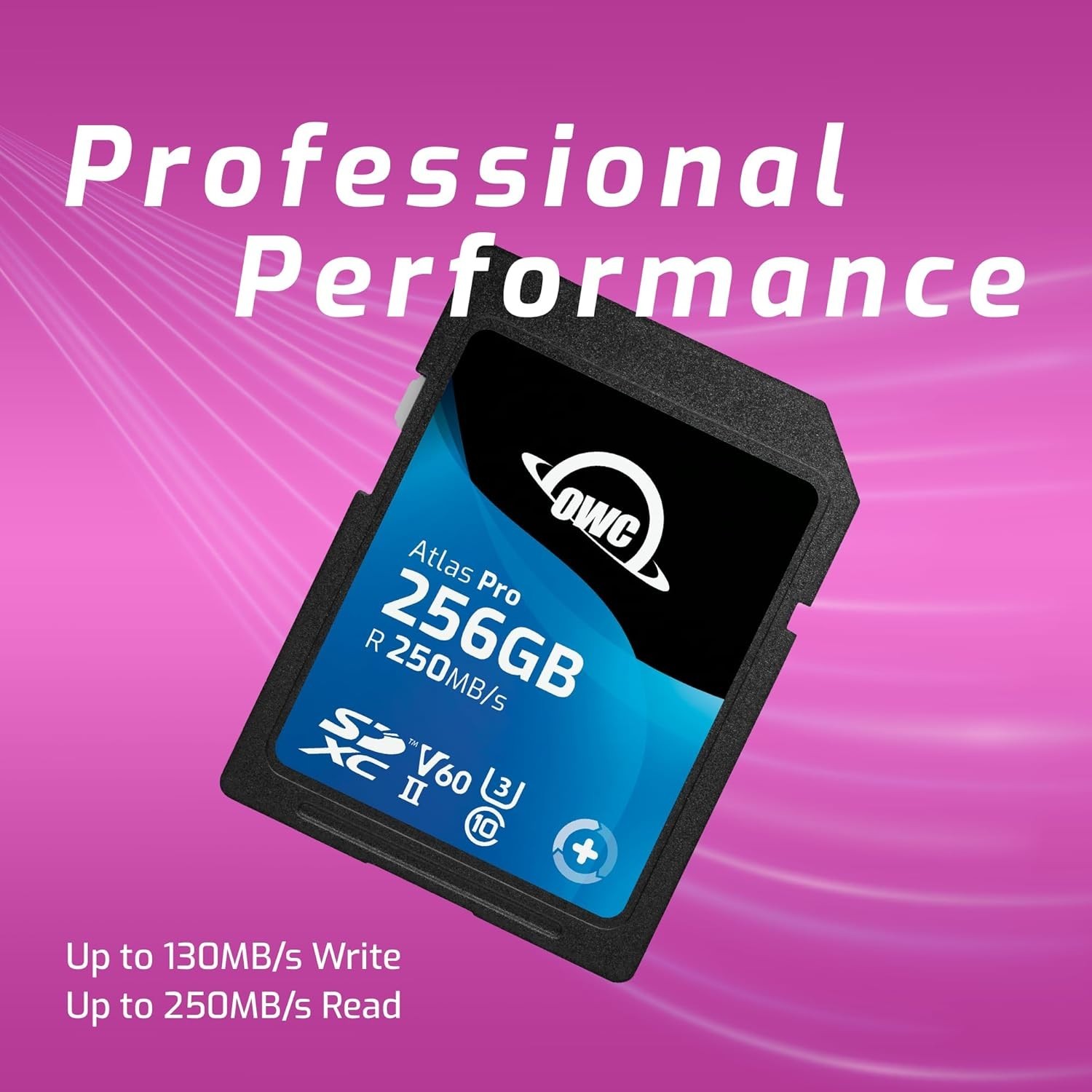 OWC Atlas Pro 256GB SDXC UHS-II V60 Media Card *up to 130MB/s write and 250MB/s*