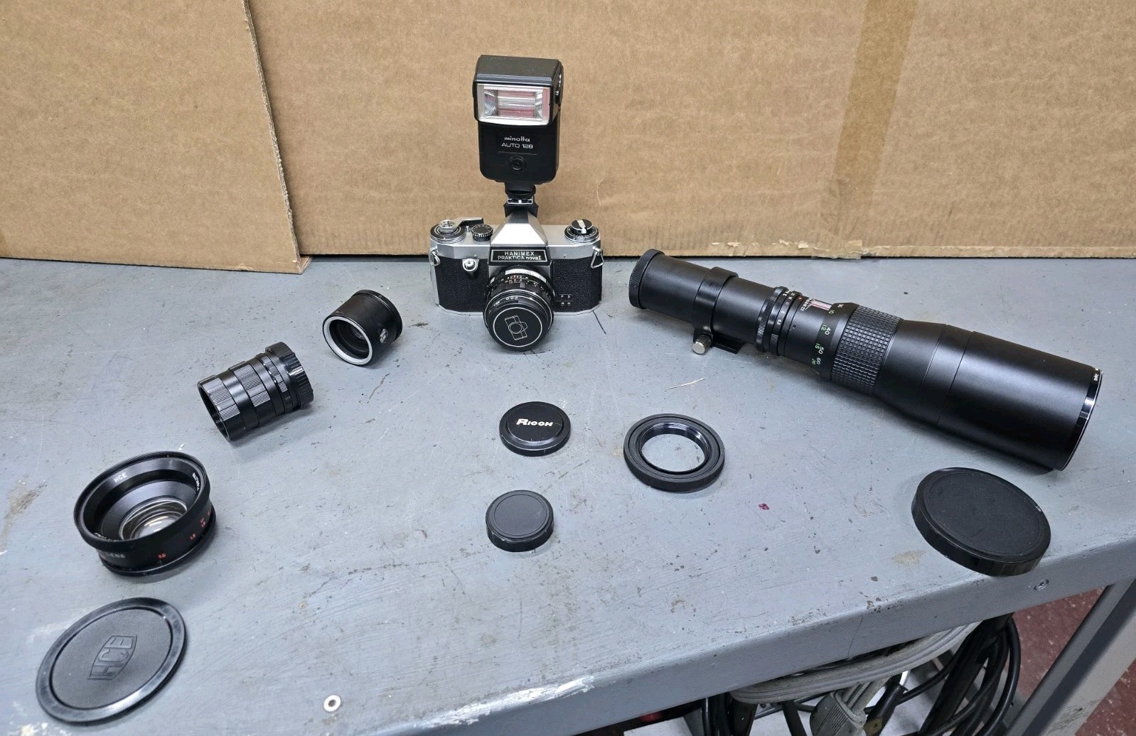 Hanimex Praktica Nova 1 SLR 35mm camera Telescopic Lens Minolta Flash & More