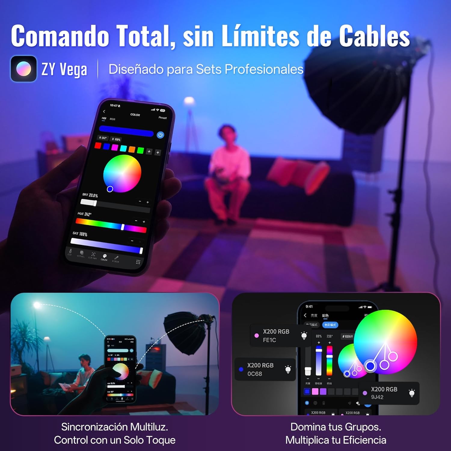 Zhiyun Molus X200 RGB Combo 200W Handheld LED Video Light Portable 2500K-10000K