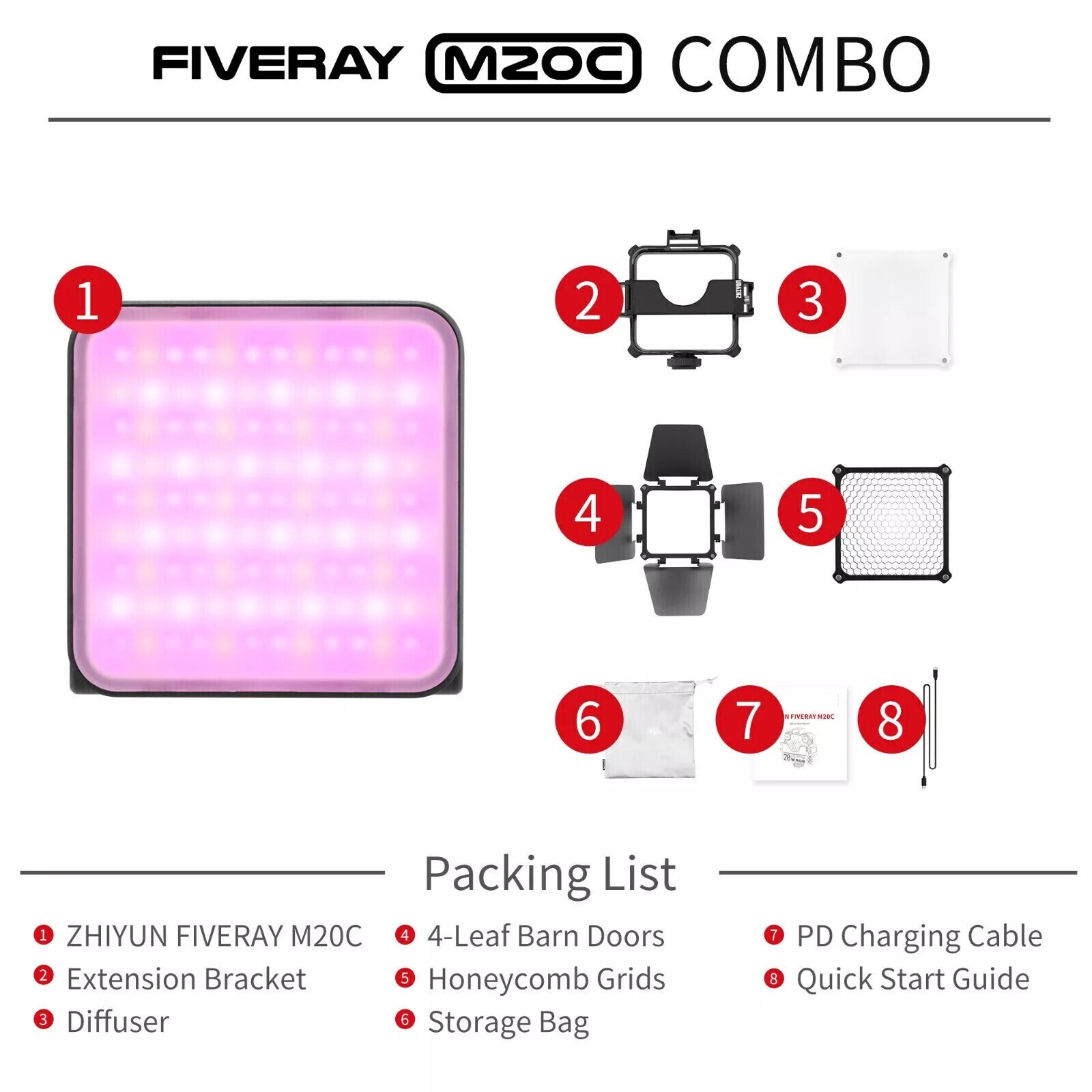 ZHIYUN FIVERAY M20C Combo 20W RGB Video Light On-Camera Fill Light 2500K-10000K