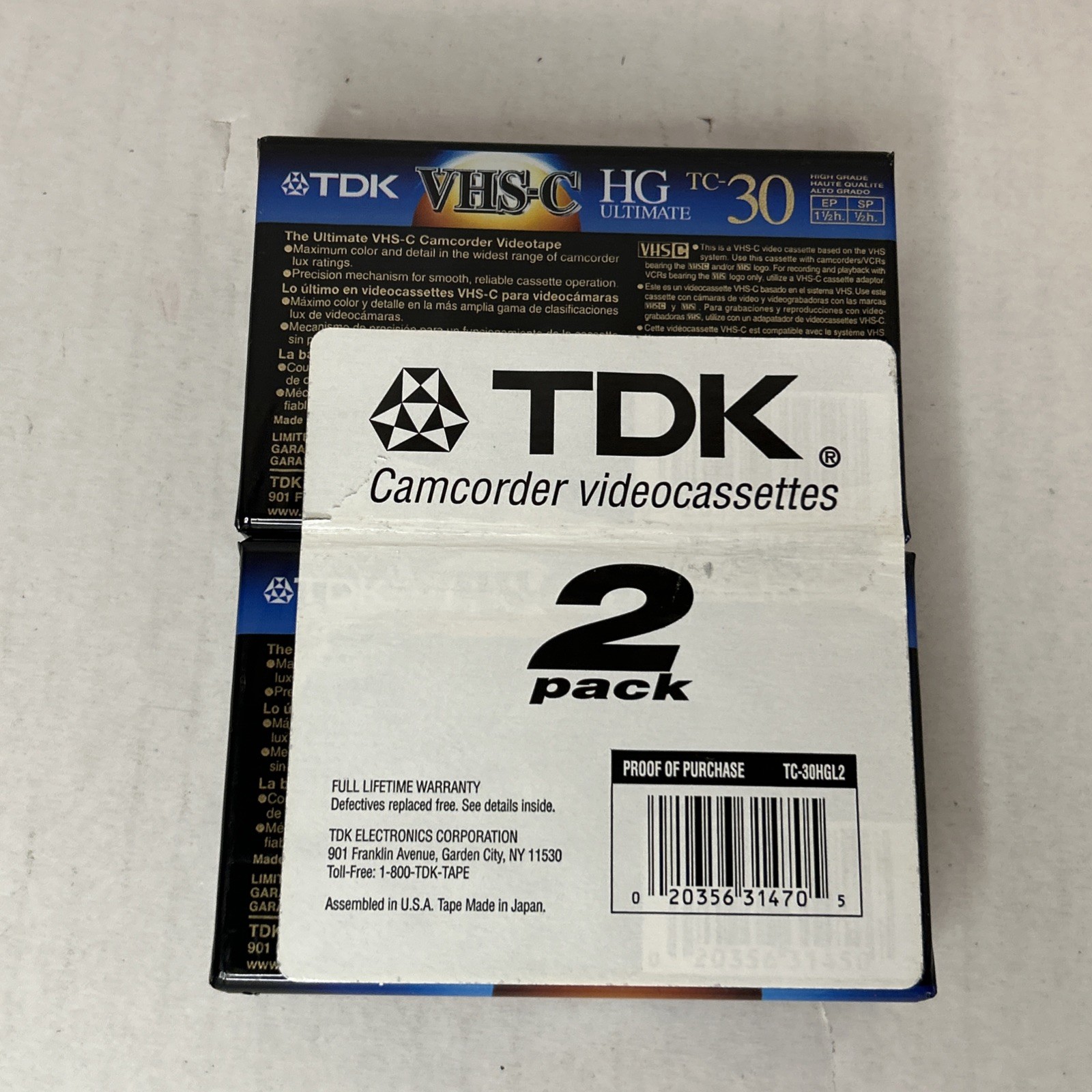 TDK – VHS-C HG Ultimate 30 Camcorder Videotape Package of 2 Sealed