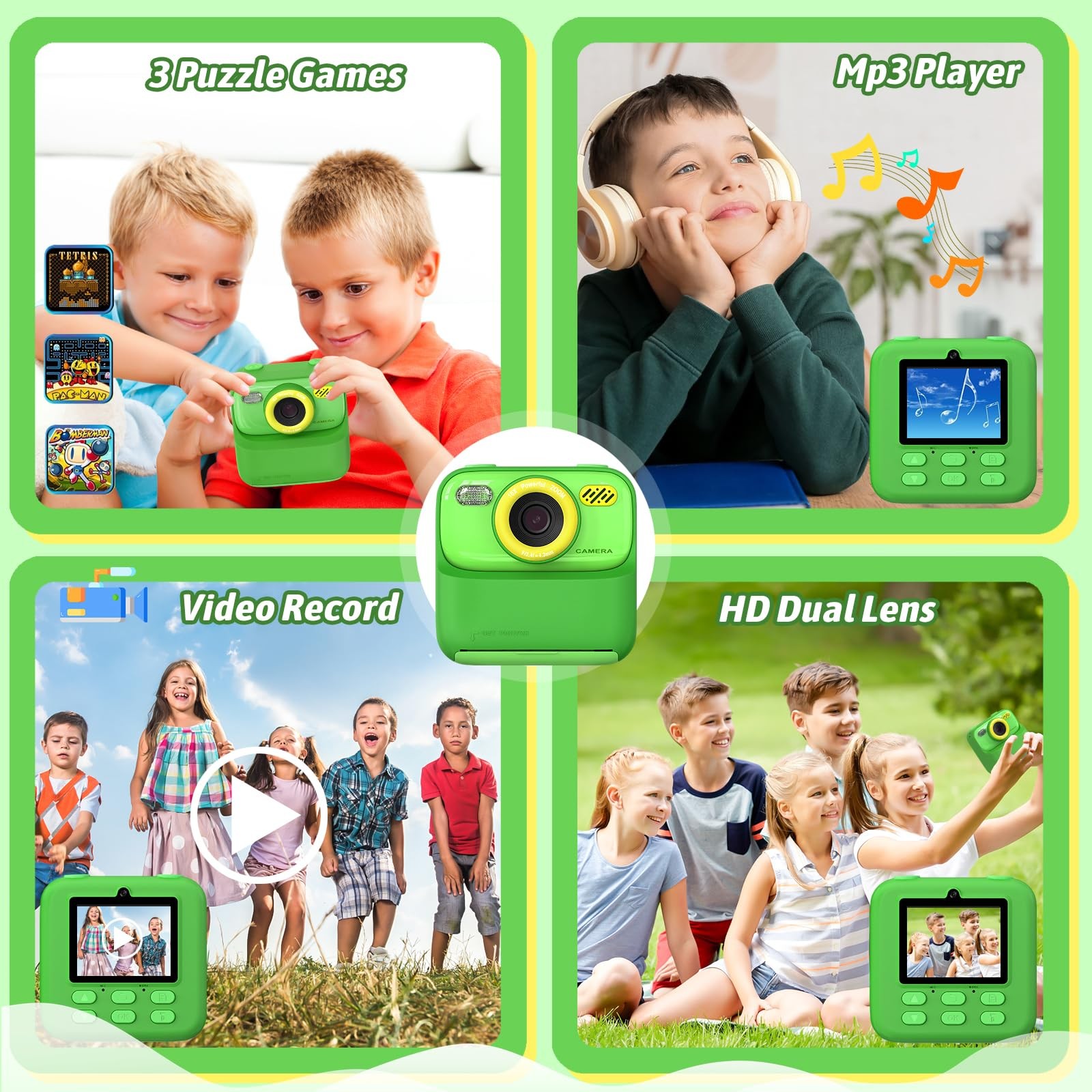Kids Instant Digital Cameras for Boys and Girls, 1080P HD Dual-Lens Selfie Di…