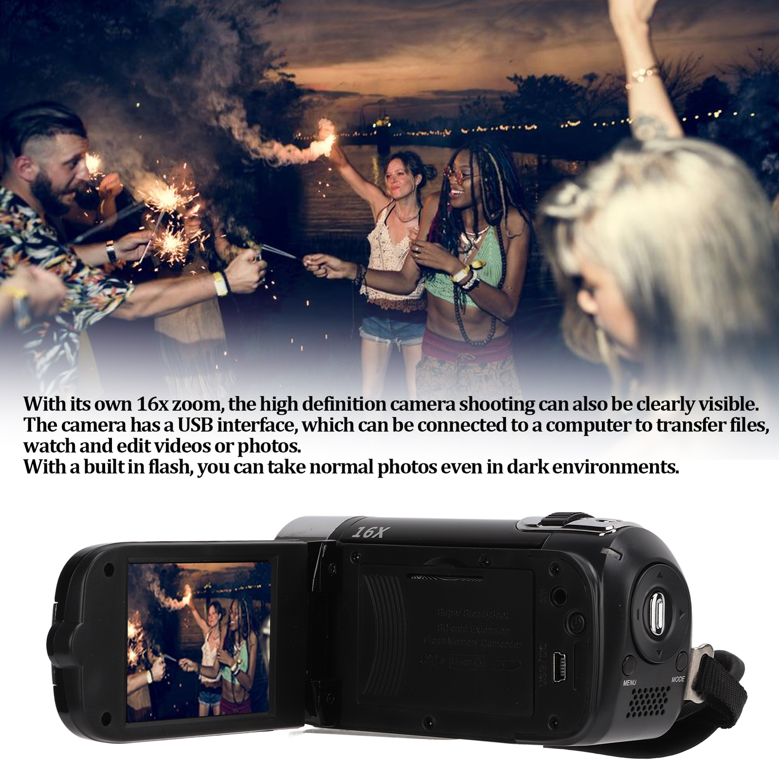 Handheld Video Camcorder 16X Zoom 4K Video Camera Recorder For Outdoor Adventure