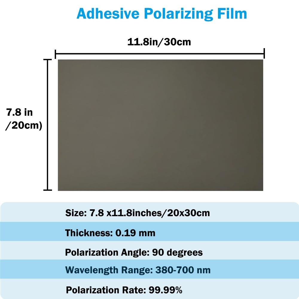Polarized Film Sheets 2 PCS 7.8×11.8inches/20x30cm Adhesive Polarizer Linear
