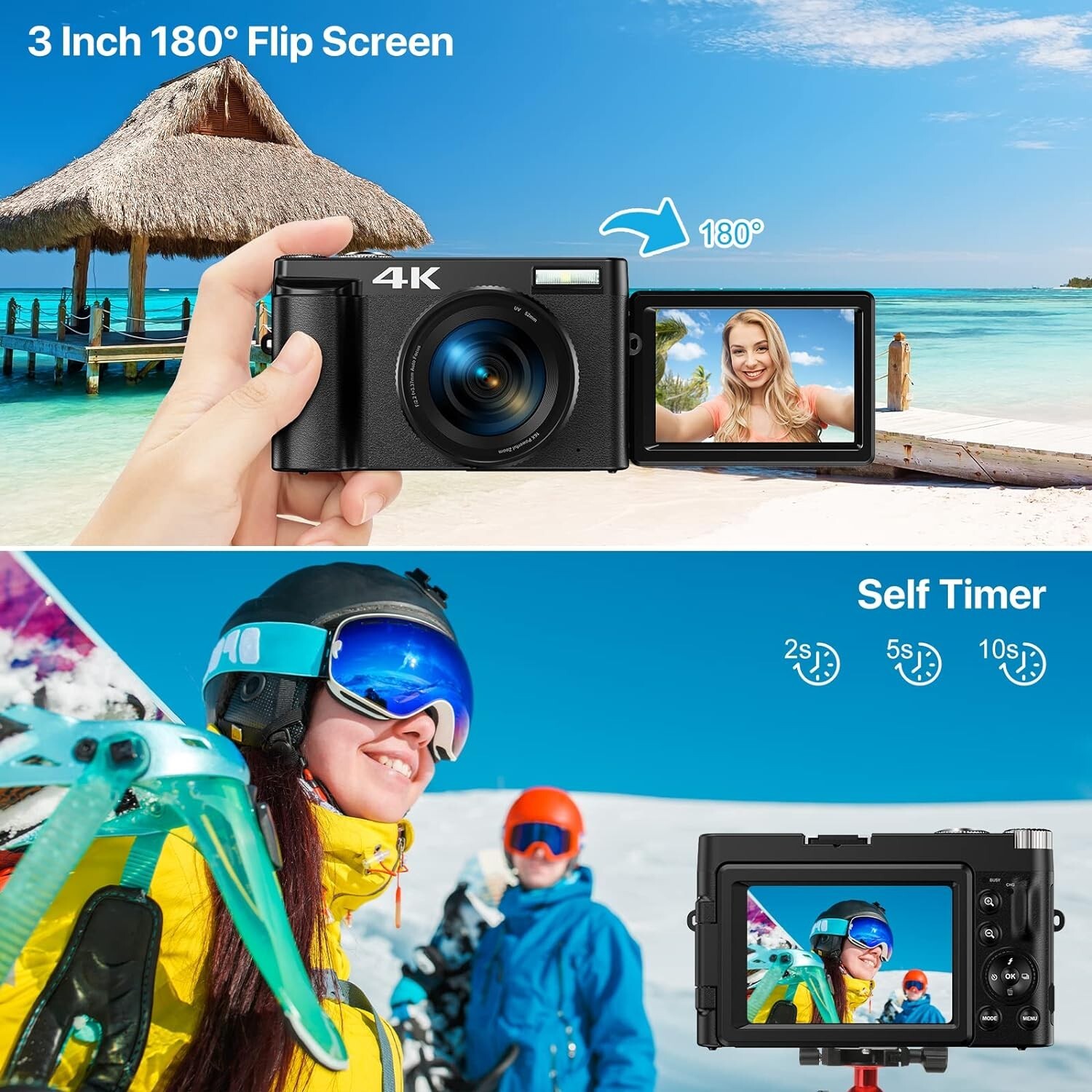 Digital Camera 48MP 60FPS Video HDMI Photo 16x Zoom w/32G SD Vlogging Youtube 4K