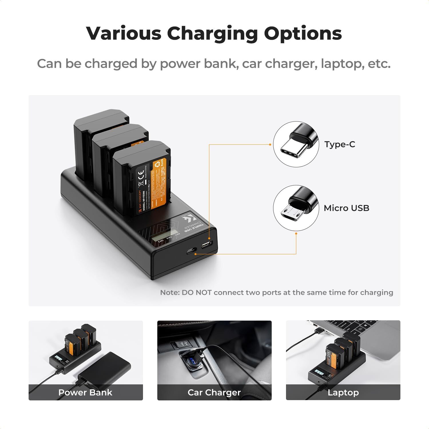 K&F Concept NP-FZ100 Battery and Three Slot Charger for Sony A7iii A7iv A6600