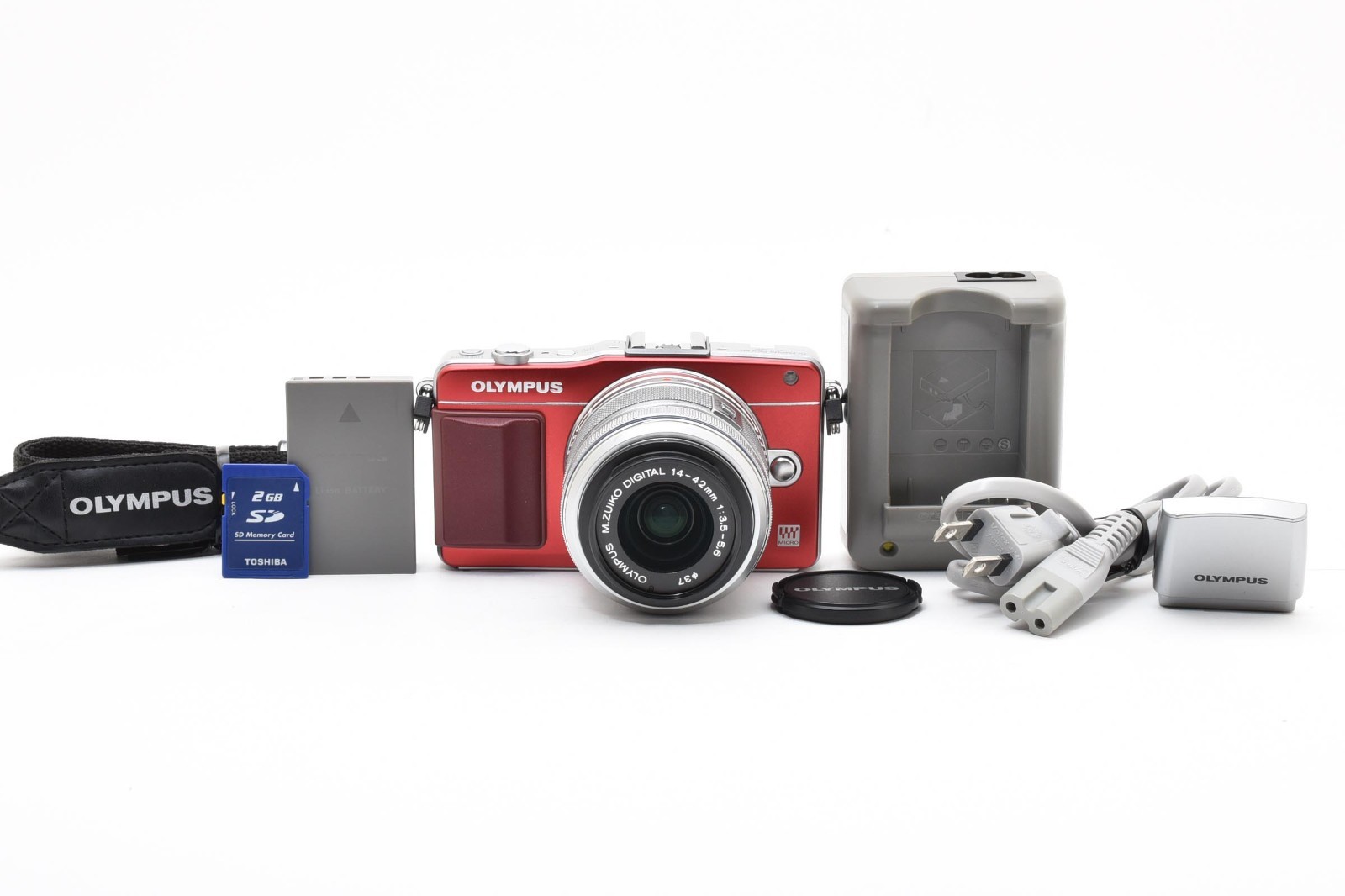 OLYMPUS PEN mini E-PM2 Red w/ED 14-42 F3.5-5.6 II R Lens [EXC+++] From Japan