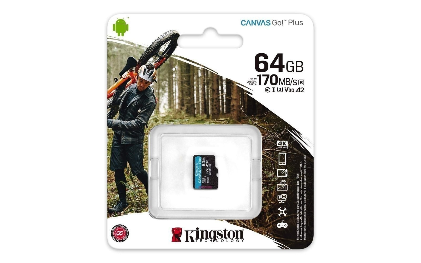 Kingston 64GB microSDXC Canvas Go Plus 170MB/s Read UHS-I, C10, U3, V30, A2/A1
