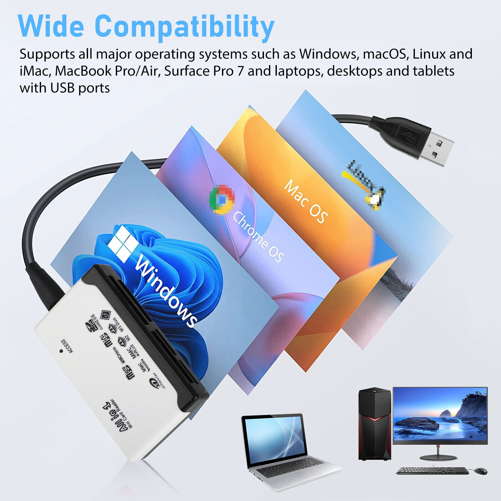 Memory Card Reader Multifunction 6-IN-1 USB 2.0 High Speed For CF XD SD MS Card