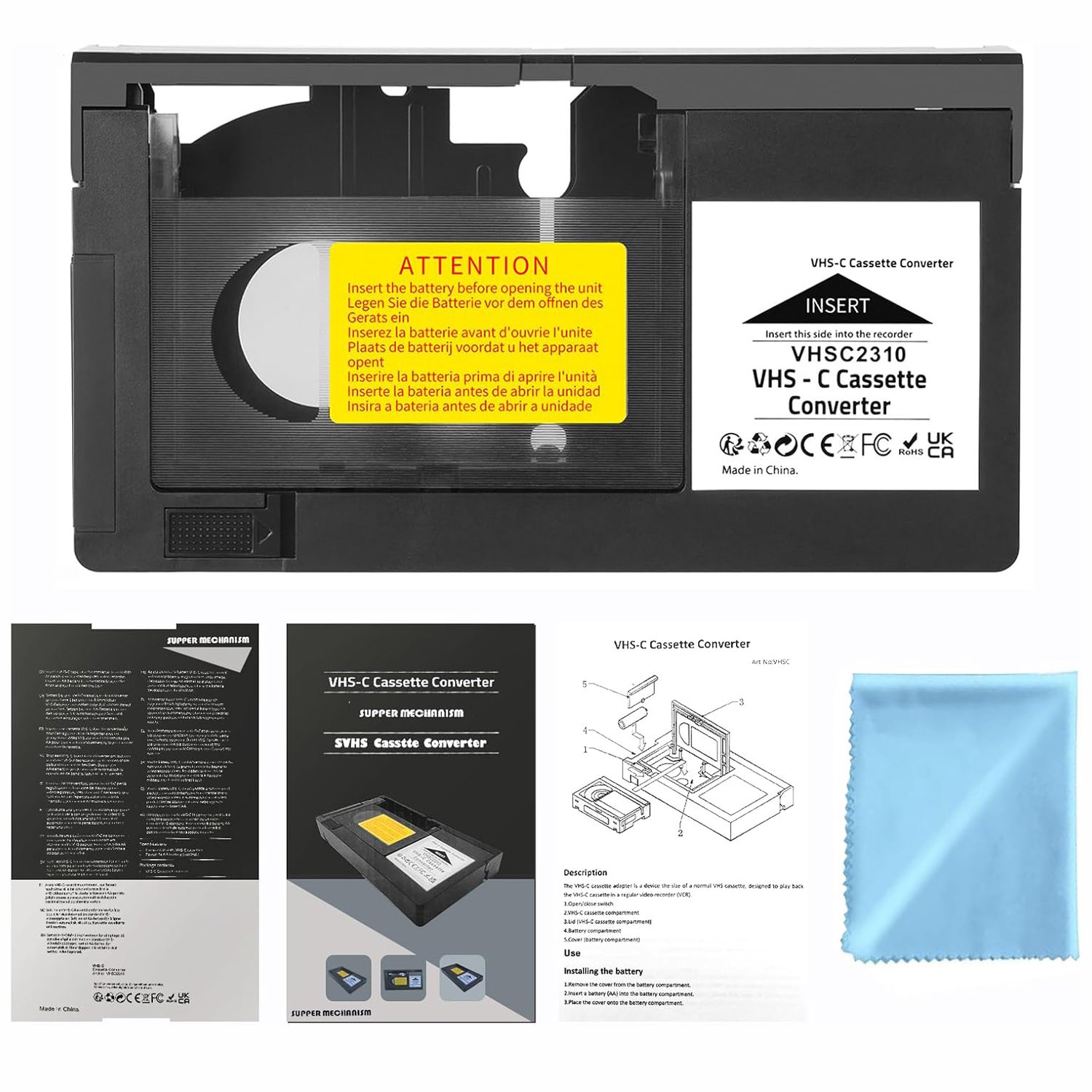 Cassette Adapter For VHS VCR VHS-C For SVHS-C Tapes Camcorders RCA Motorized US