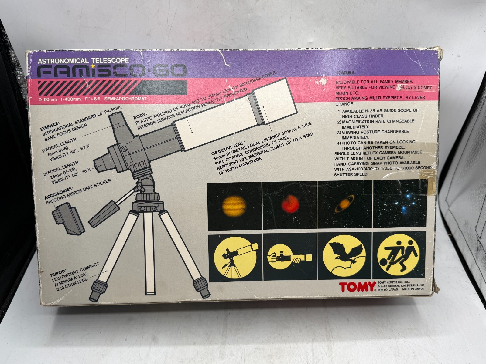1980’s TOMY Famisco 60 400X60mm Astronomical Telescope With Tripod F/1:6.6
