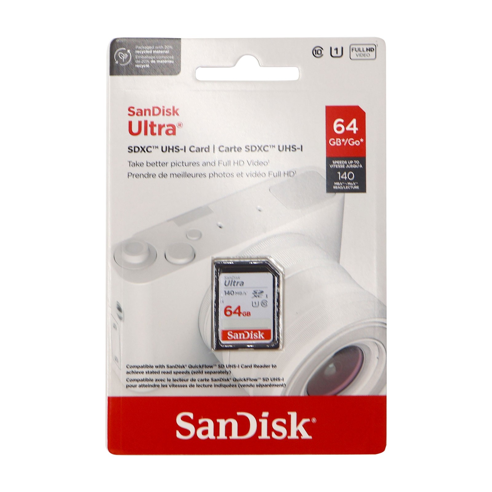 SanDisk 64GB Ultra SDXC UHS-I Memory Card – Up to 140MB/s, C10, U1, Full HD