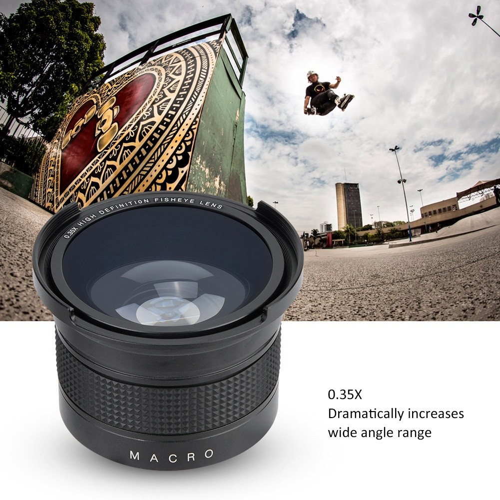 52mm 0.35X Universal Wide Angle Fisheye Lens With Lens Caps Storage Pouch Fo DSO