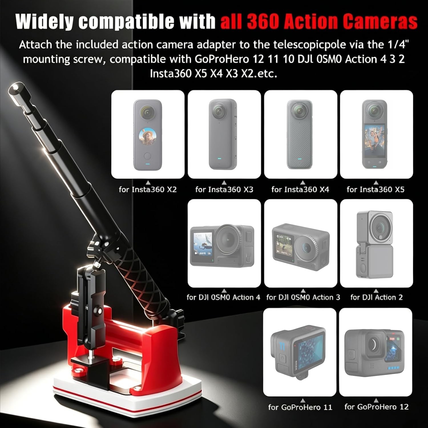 Electric Suction Cup Car Mount for Insta360 x5,x4, x3, x2, x,One RS,R, Automatic