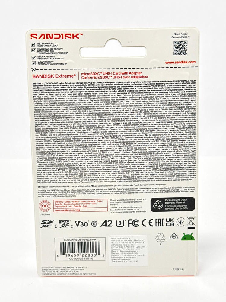 SanDisk Extreme 64GB microSDXC UHS-I Memory Card 170MB/s SDSQXH9-064G
