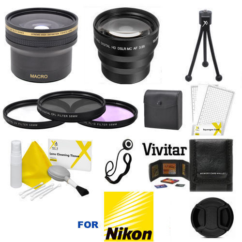 FISHEYE LENS + 3.5 TELEPHOTO ZOOM LENS + PRO KIT FOR NIKON D5200 D5300 D5500