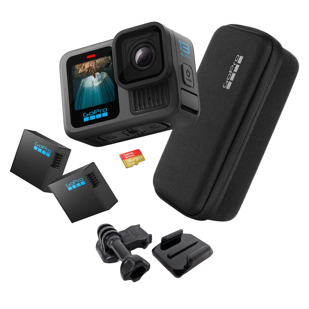 GoPro HERO 13 Black Camera Bundle w/ 128GB SD Card, 2 Batteries, Mount and Case!