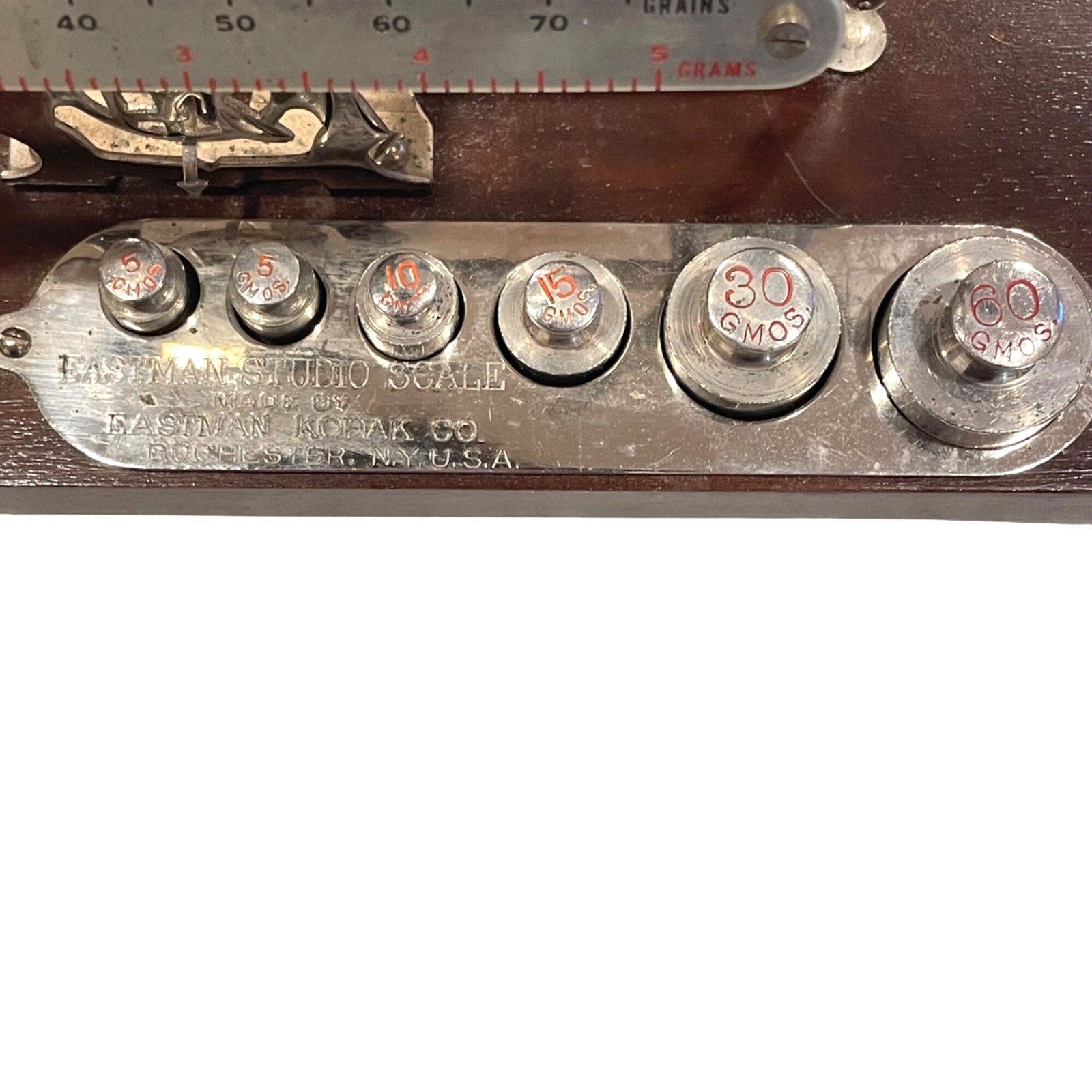 Vintage Eastman Kodak Studio Scale Metal Weights Wood Base Photography Balance