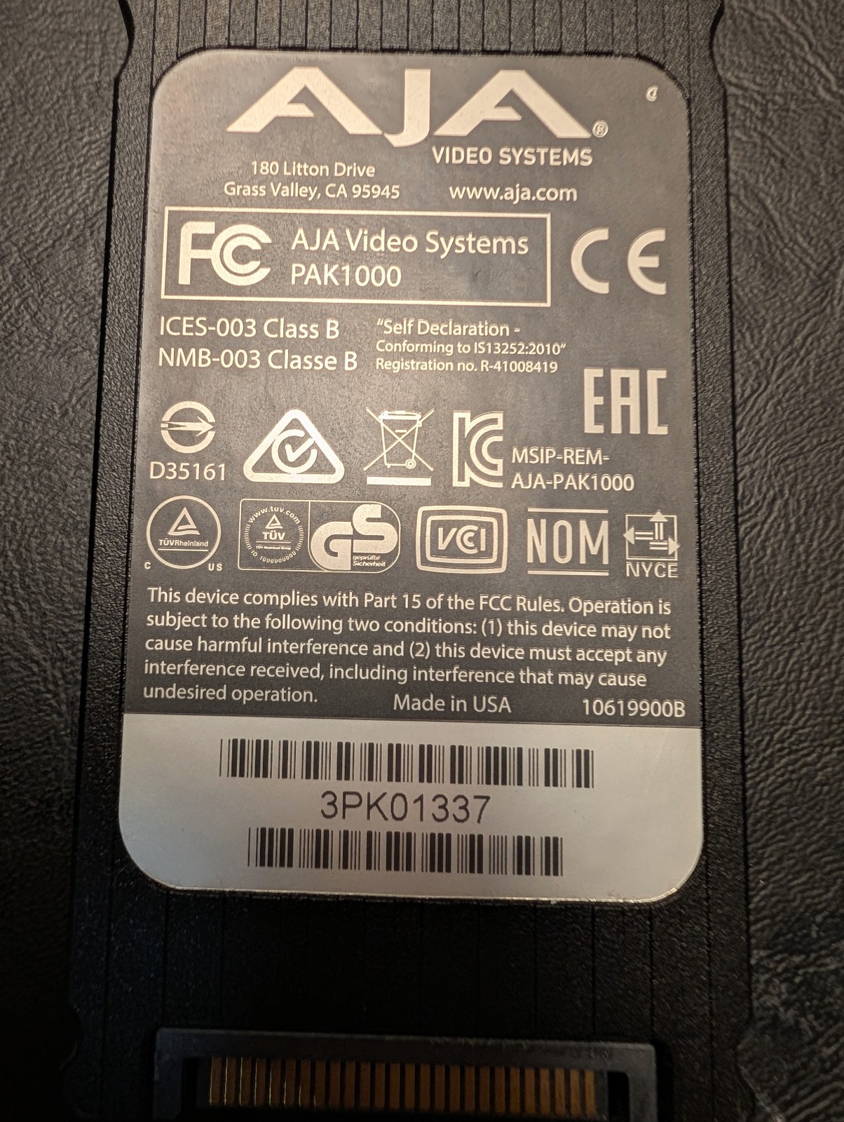 AJA PAK1000 1TB SSD Media Drive for Ki Pro Ultra 12G /Ki Pro Go