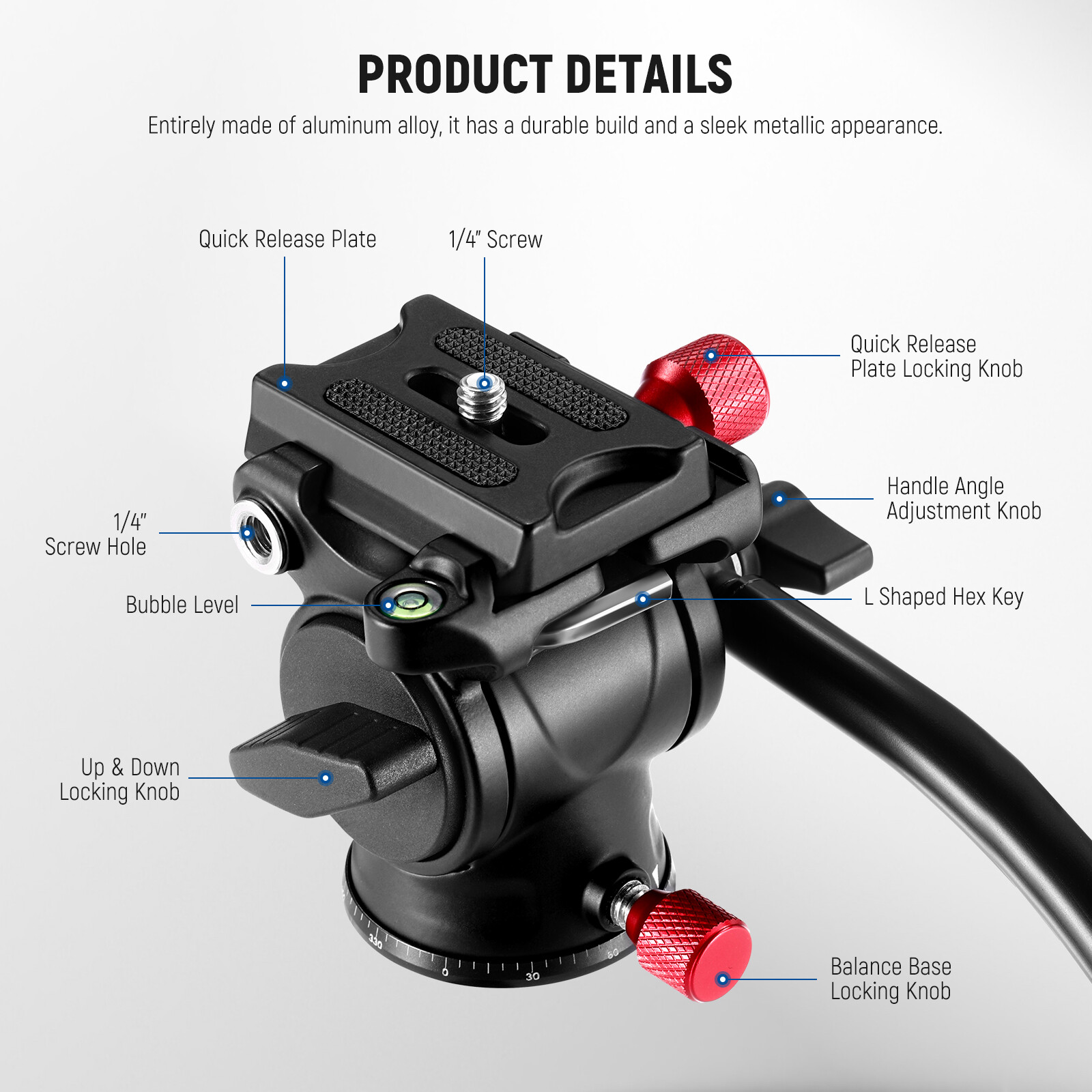 NEEWER Fluid Tripod Head with Handle & Arca Type QR,Panorama Drag Pan Tilt Head