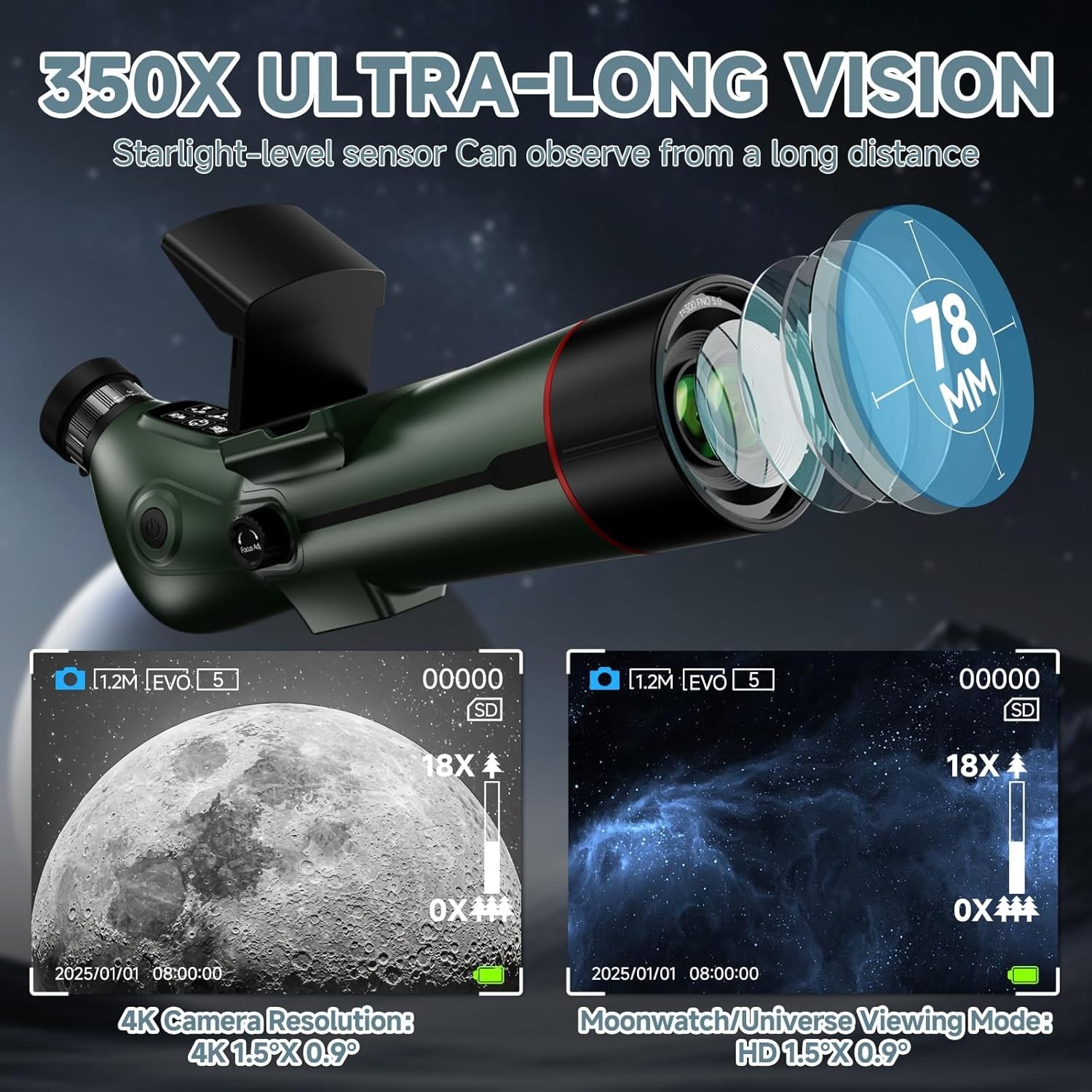 Smart Telescope, Professional Refractor Auto-focus Portable Digital Electronic T