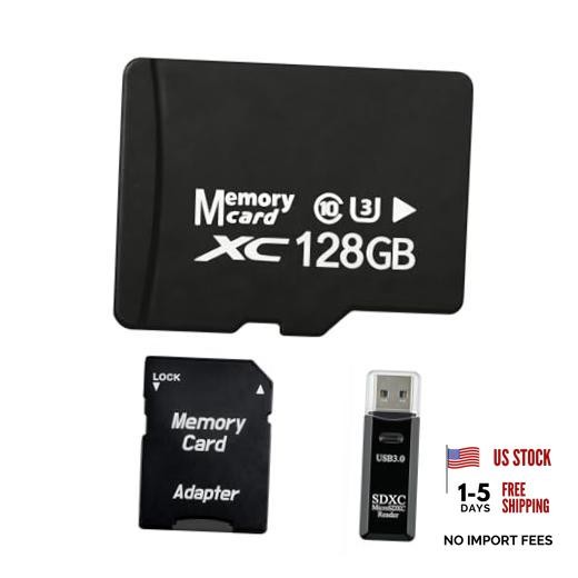 128GB Micro SD Card for Dash Cam, Security Camera, 1-Pack TF + Reader & Adapter