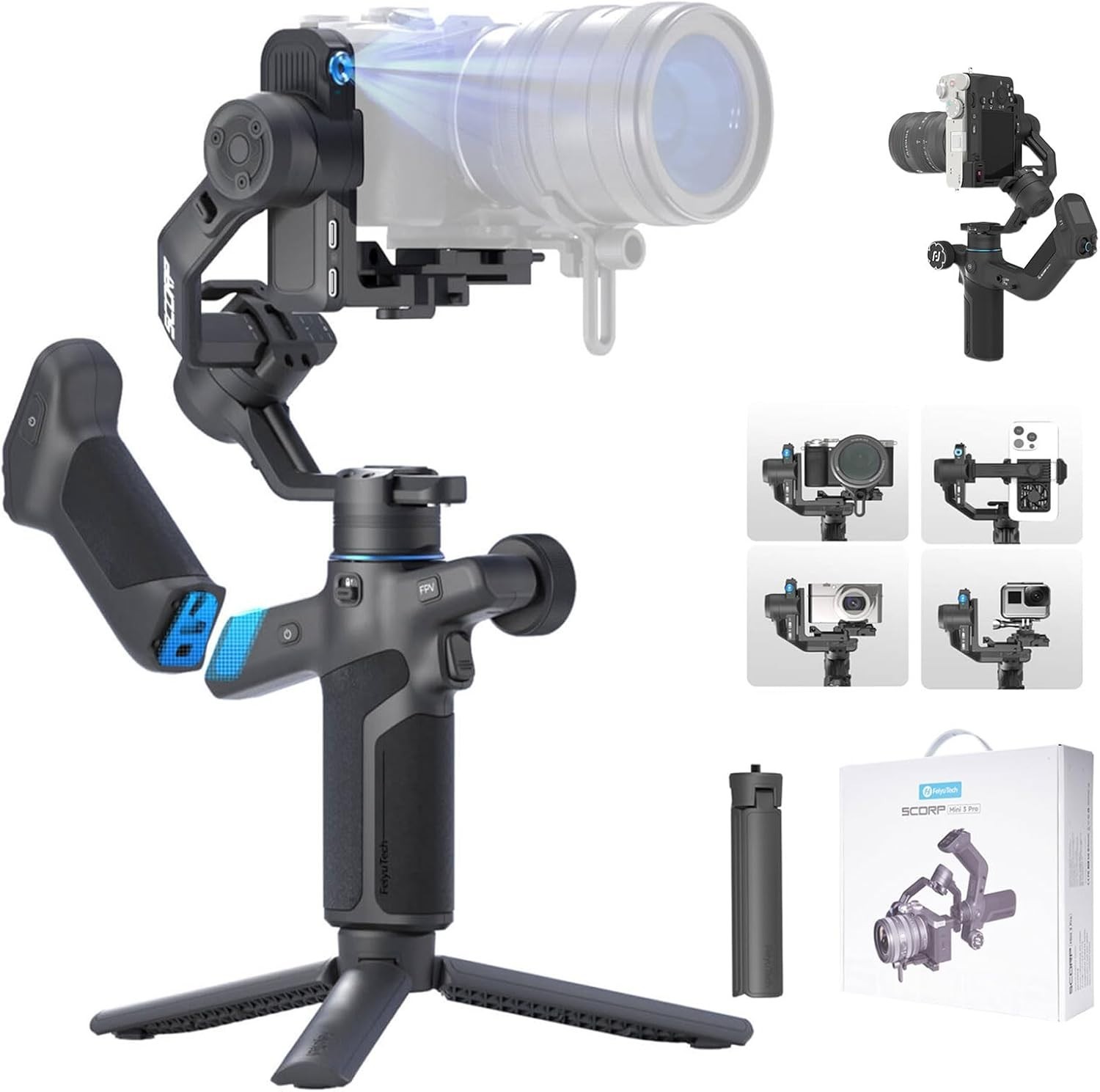 Feiyu SCORP Mini 3 Pro All-in-One Gimbal Stabilizer, AI Tracking Remote Handle