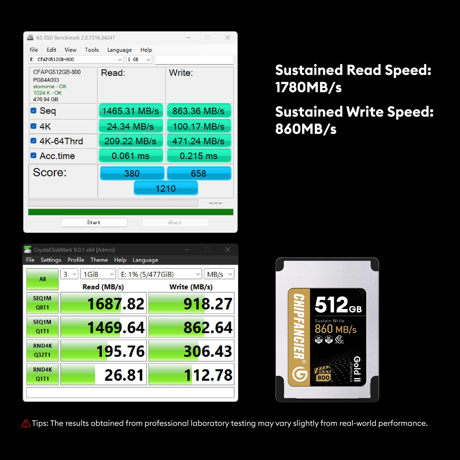 CHIPFANCIER Gold II 512GB CFexpress 4.0 Type A Card VPG800 512GB, Gen2