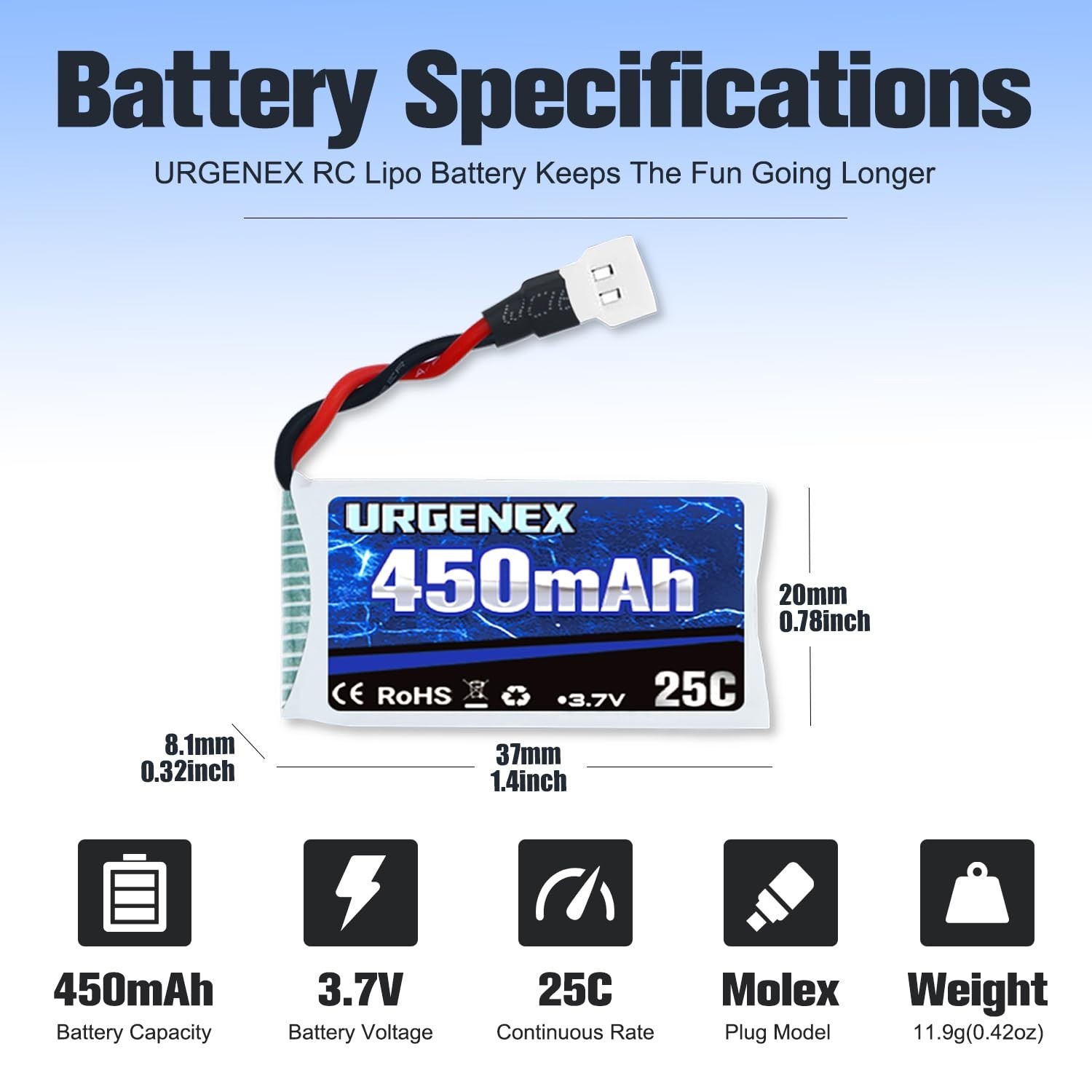 5PCS 3.7V 450mAh Lipo Drone Battery & 5-in-1 Charger for Quadcopter Models