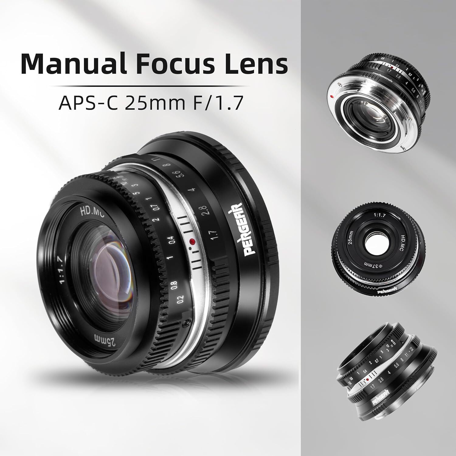 Pergear 25mm F1.7 Large Aperture Manual APS-C Fuji X Mount Lens (Black)