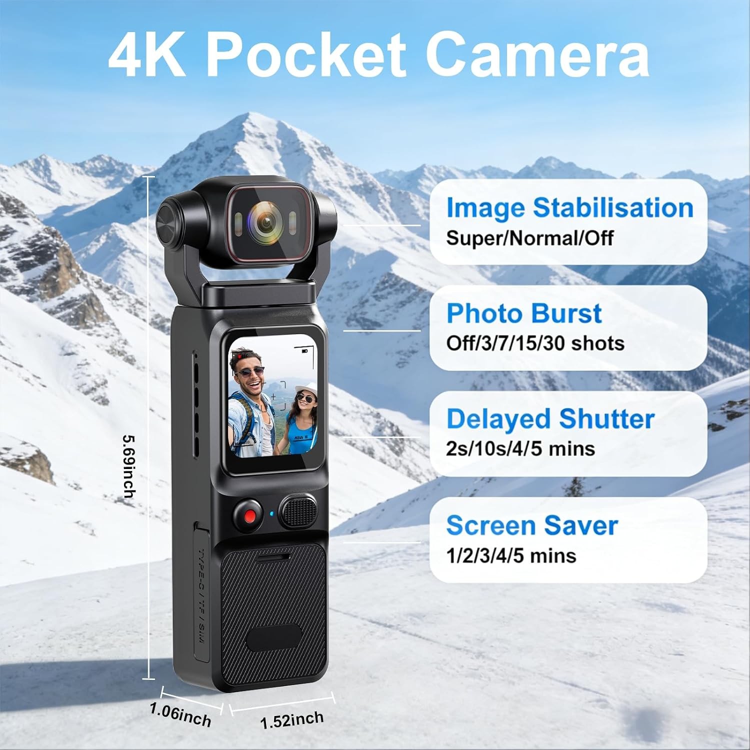 Camara Vlogging de Bolsillo Lente Rotativa 180 Grabadora Audio y Video Portatil