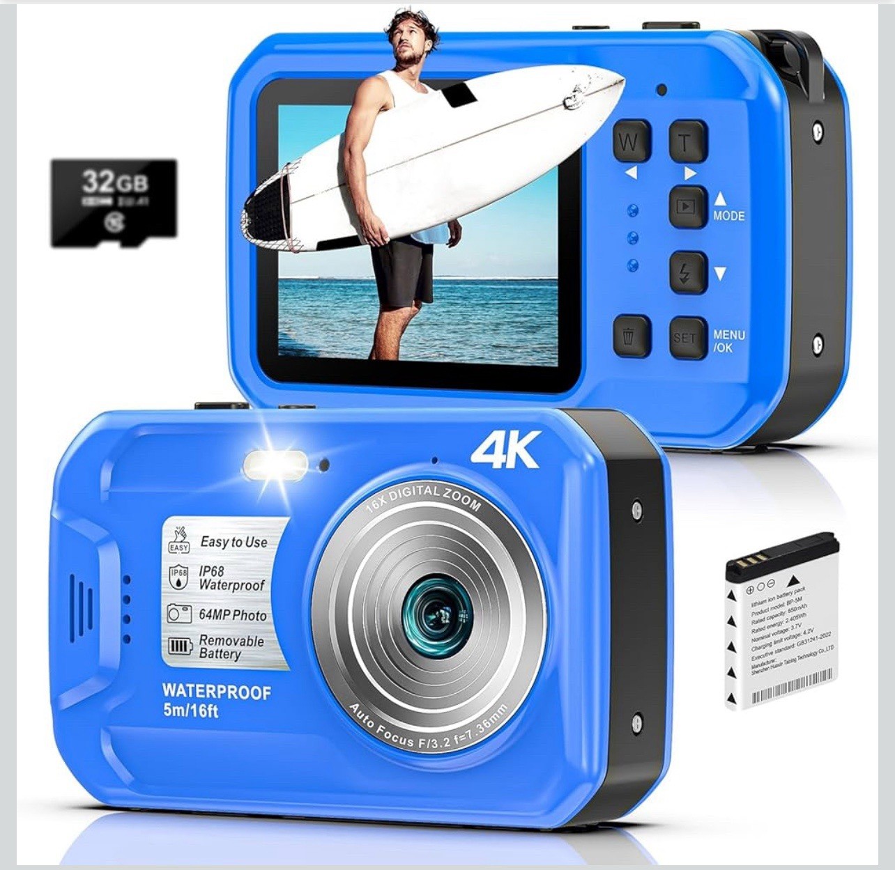 Digital Camera – 4K 56MP 16FT UHD Underwater Camera for Snorkeling with 32GB Car