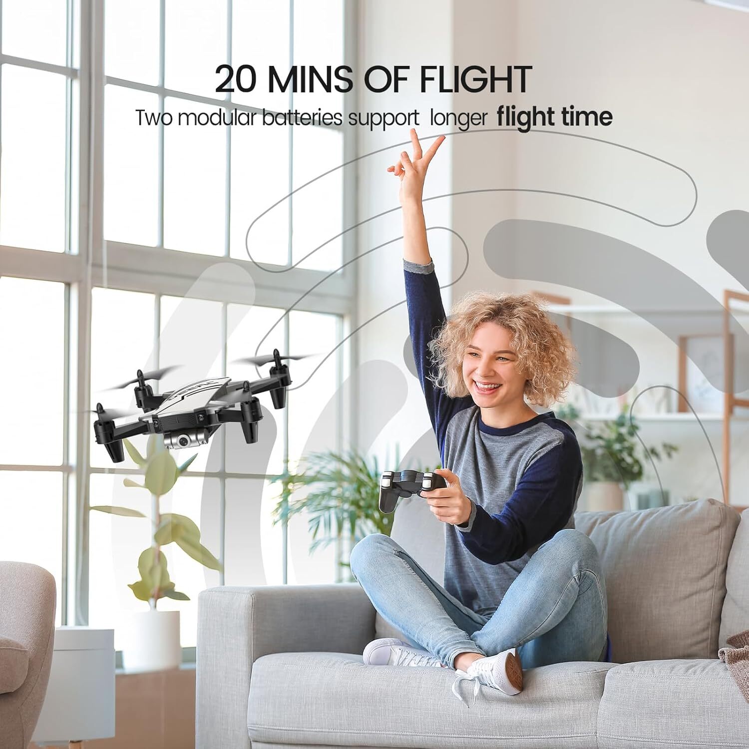 DEERC D20 Silver Mini Drone with 720P HD FPV Camera 2Batteries Headless Kid Gift