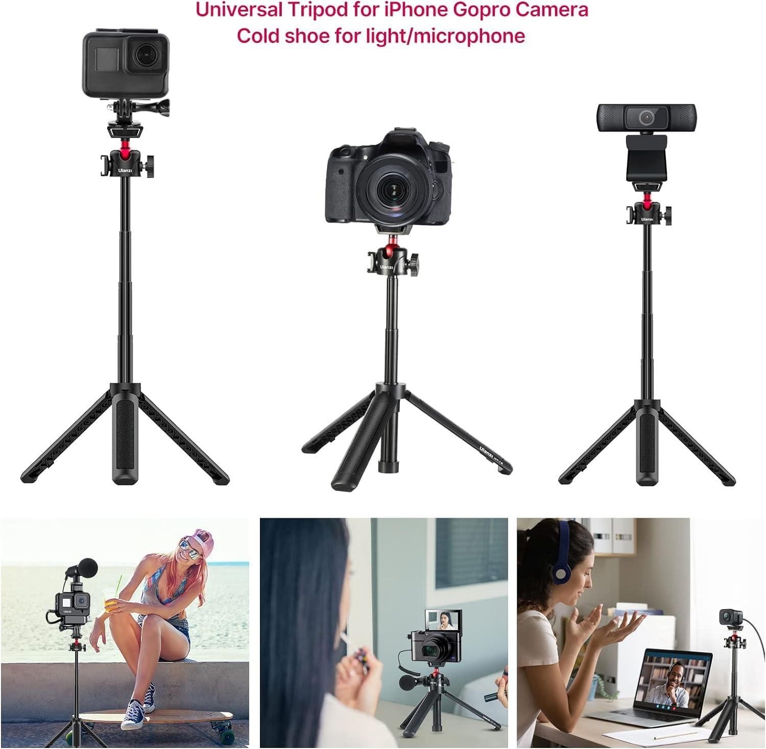 ULANZI MT-16 Extendable Mini Camera Tripod, Ball Head, 22cm Extension