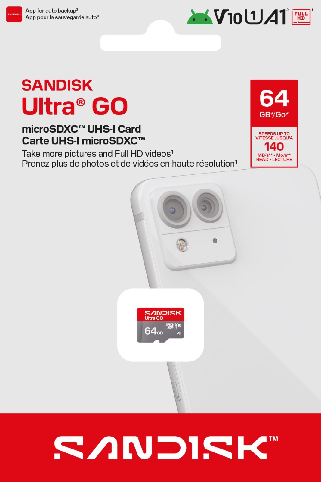 SanDisk Ultra GO 64GB microSDXC 140MB/s UHS-I V10 for Android SDSQUGN-064G-GN6MN