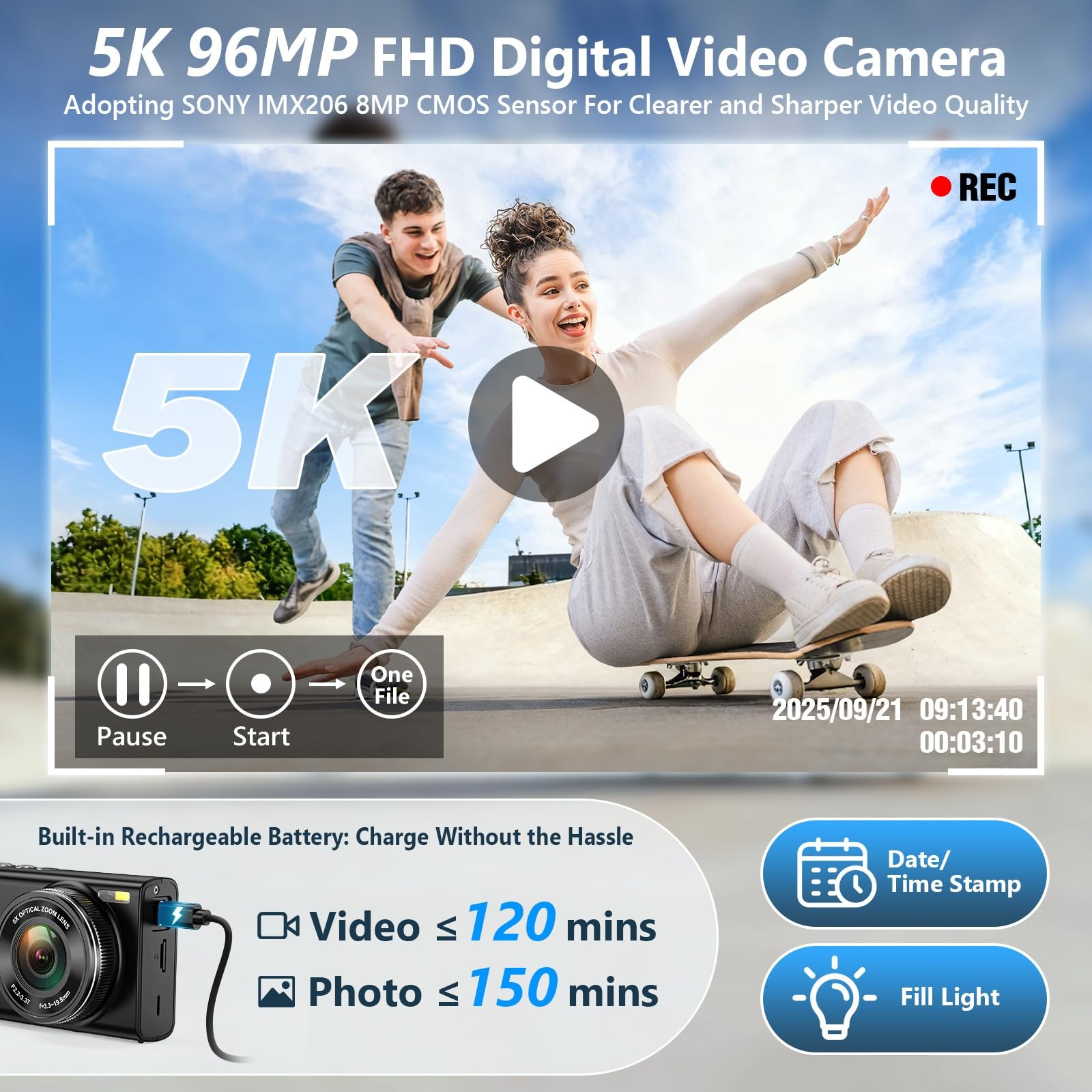 5K 96MP Digital Camera for Photography with 6X Optical Zoom2026 Upgraded Auto…